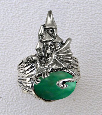 Sterling Silver Dragon And Her Castle Ring With Green Turquoise Size 10